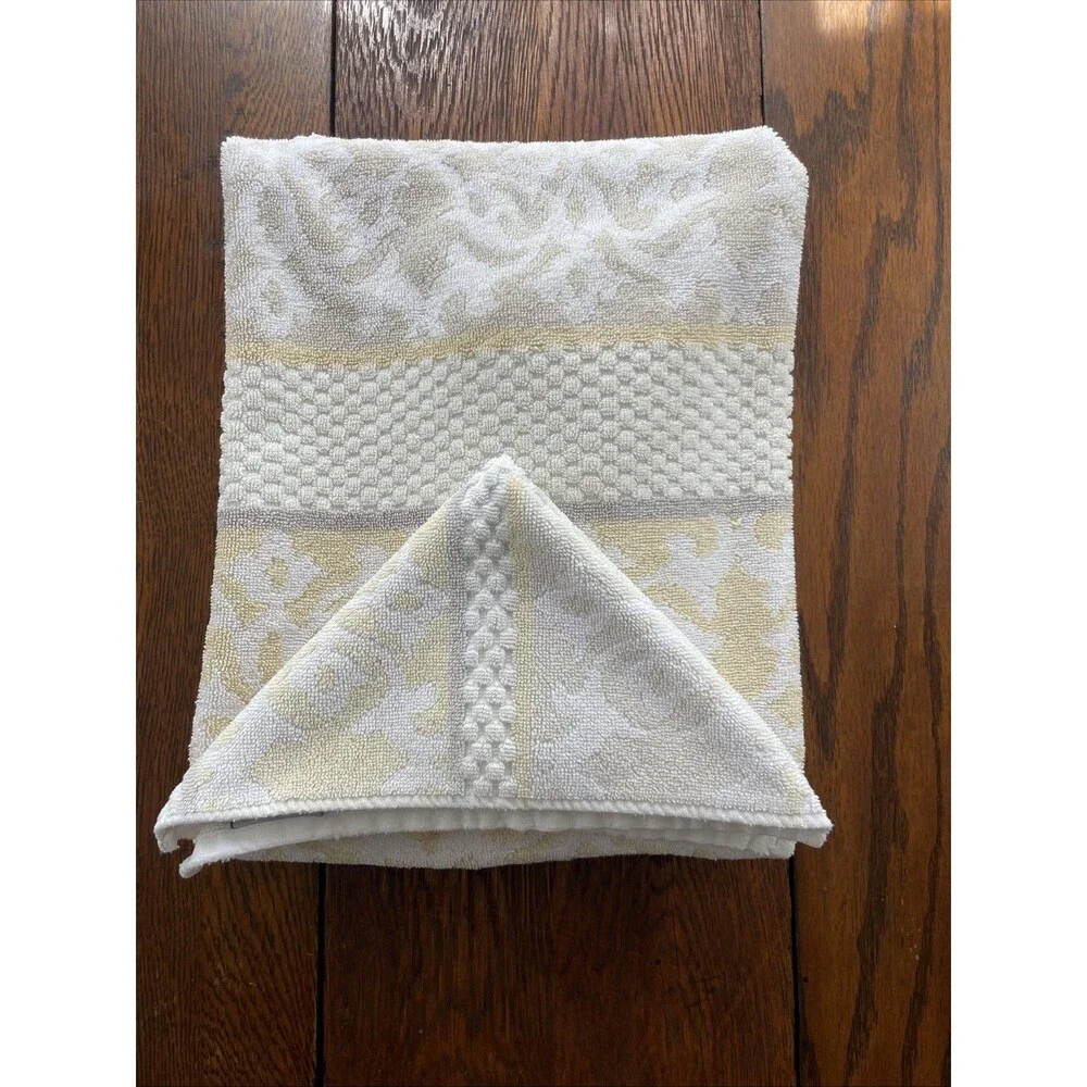 2 PC Towel Set Beau Monde Bath & Wash Cloth Scroll Stripe Neutrals 100% Cotton